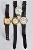 FOUR GENTLEMENS WRISTWATCHES, to include a gold-plated 'Avia' fitted with a black strap, a gold-