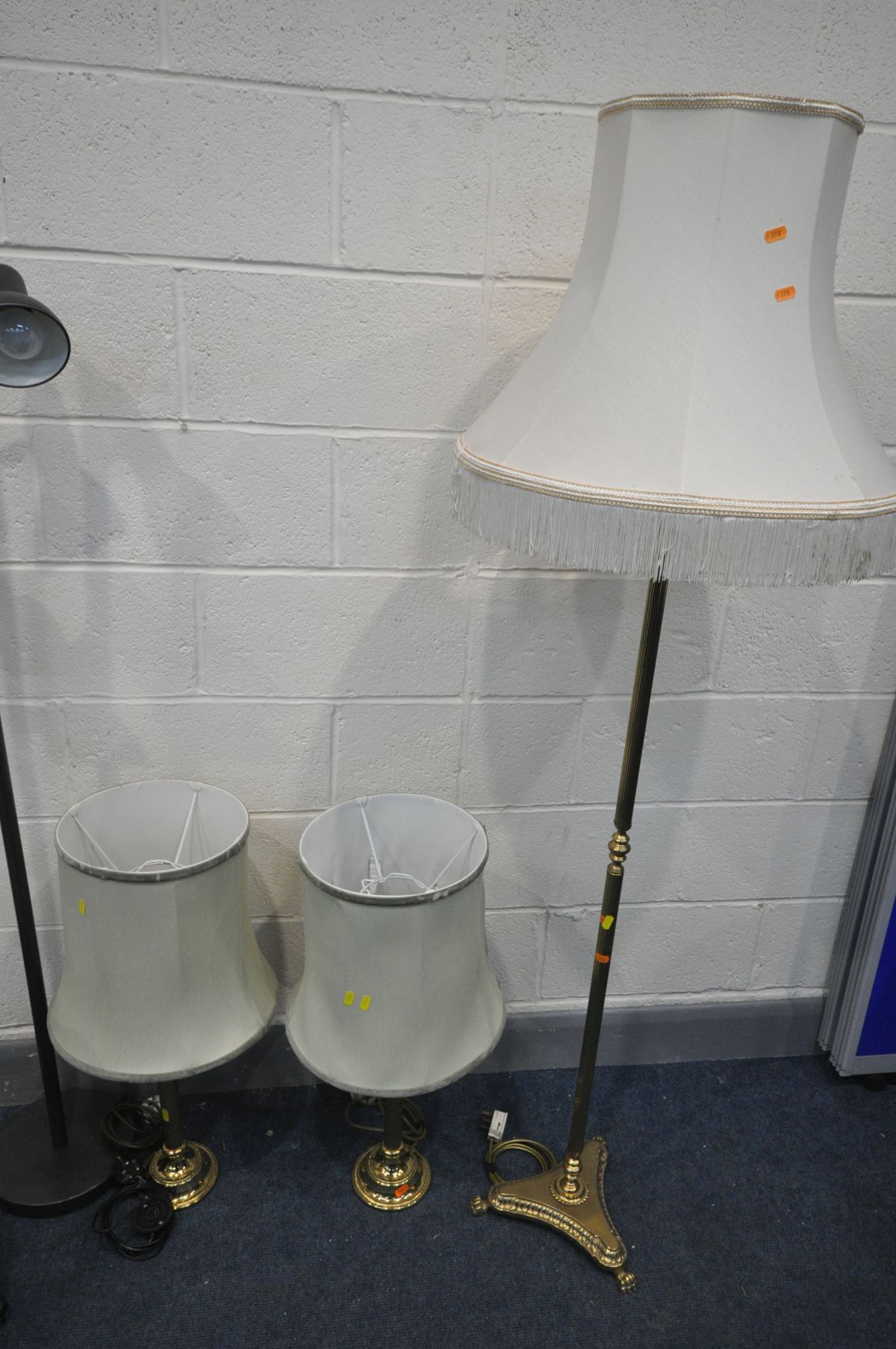 A SELECTION OF LIGHTING, to include a French brassed and ebonised twin branch table lamp, with - Image 2 of 4