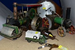 TWO LIVE STEAM TRACTION ENGINES, A MANTEL CLOCK AND A DINKY TOYS ARMY WAGON, comprising a scratch