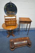 A SELECTION OF OCCASIONAL FURNITURE, to include a circular occasional table, a Victorian frame