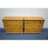 TWO MODERN PINE CHEST OF FOUR DRAWERS, width 90cm x depth 40cm x height 82cm
