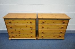 TWO MODERN PINE CHEST OF FOUR DRAWERS, width 90cm x depth 40cm x height 82cm