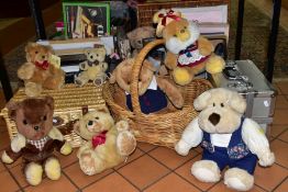 A BOX AND LOOSE PICTURE FRAMES, PICNIC HAMPERS, TEDDY BEARS, MEN'S SLIPPERS AND SUNDRY ITEMS, to