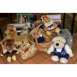 A BOX AND LOOSE PICTURE FRAMES, PICNIC HAMPERS, TEDDY BEARS, MEN'S SLIPPERS AND SUNDRY ITEMS, to
