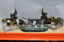 A SMALL GROUP OF FRENCH ART DECO ITEMS, to include a photograph frame with flying birds on a black