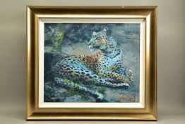 ROLF HARRIS (AUSTRALIA 1930) 'LEOPARD RECLINING AT DUSK' limited edition print on canvas 83/195,