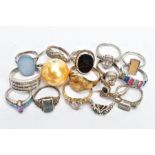 A SELECTION OF RINGS, fifteen rings in total, of various styles and designs, twelve are stamped 925,