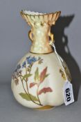 A ROYAL WORCESTER BLUSH IVORY LOBED BODY VASE, the neck rising to an oval frilled rim, floral and