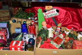 A QUANTITY OF CHRISTMAS DECORATIONS AND ORNAMENTS ETC, to include Father Christmas, snowman and