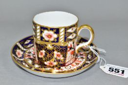 A ROYAL CROWN DERBY IMARI PATTERN COFFEE CAN AND SAUCER, pattern 2451, with red printed and