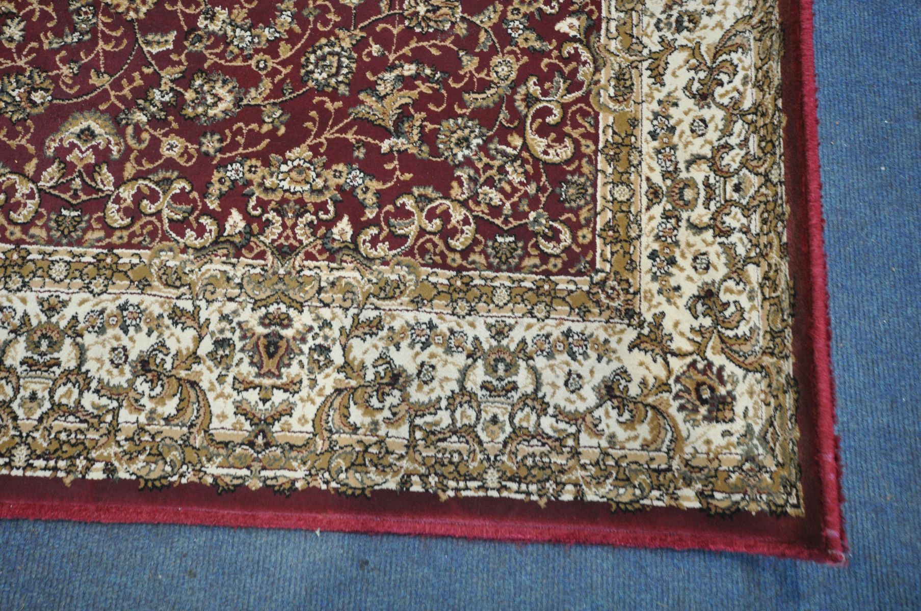 TWO LATE 20TH CENTURY RED AND CREAM ORIENTAL RUGS, made by Dunelm, 230cm x 160cm - Image 4 of 5