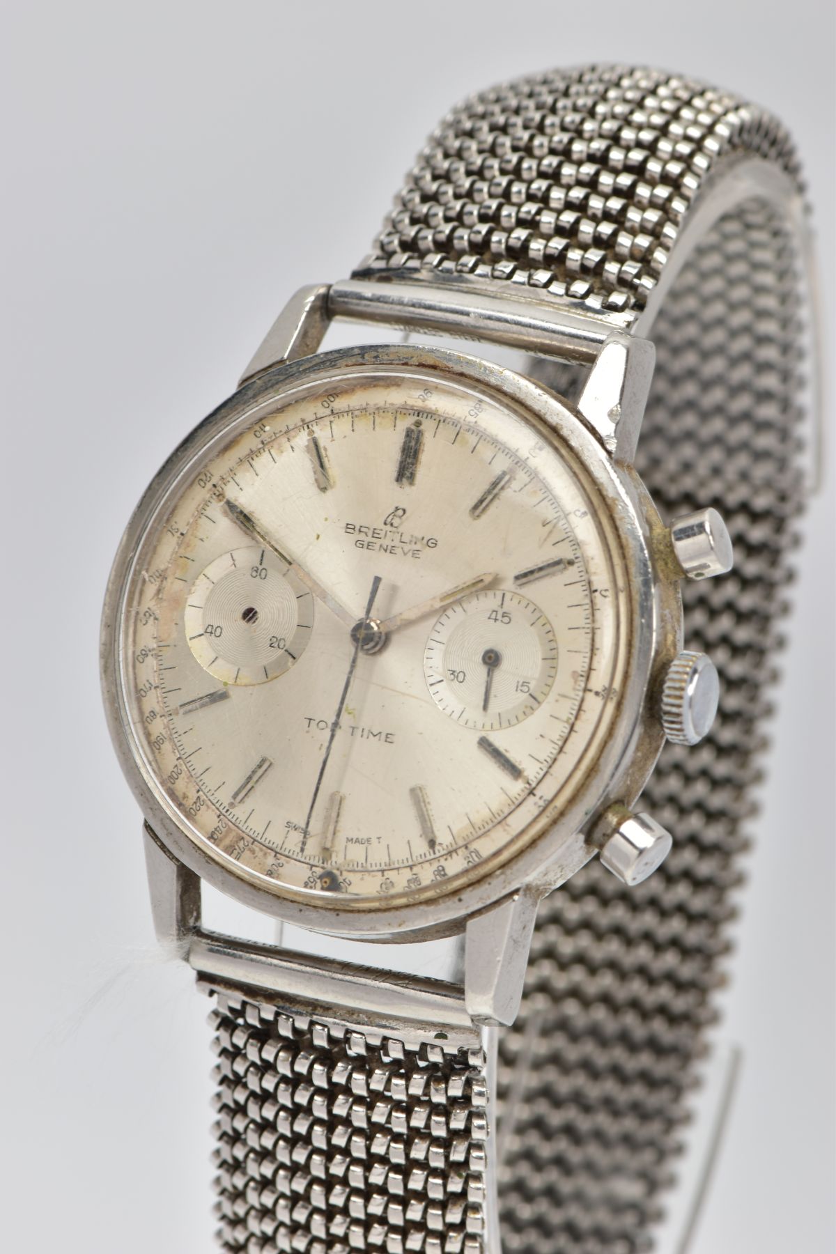 A 'BREITLING GENEVE, TOP TIME' WRISTWATCH, hand wound movement, round silver dial signed 'Breitling, - Image 2 of 5