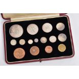 A 1937 GEORGE V SPECIMEN PROOF SET OF COINS, half-crown to Maundy penny, coins in EF condition