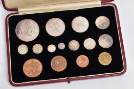 A 1937 GEORGE V SPECIMEN PROOF SET OF COINS, half-crown to Maundy penny, coins in EF condition