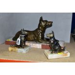THREE ART DECO CONTINENTAL ALSATIAN FIGURES ON MARBLE PLINTHS, comprising large figure of a