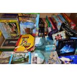 TWO BOXES OF GAMES AND PUZZLES. to include Victory, Chad Valley and Philmar wooden jigsaw puzzles,