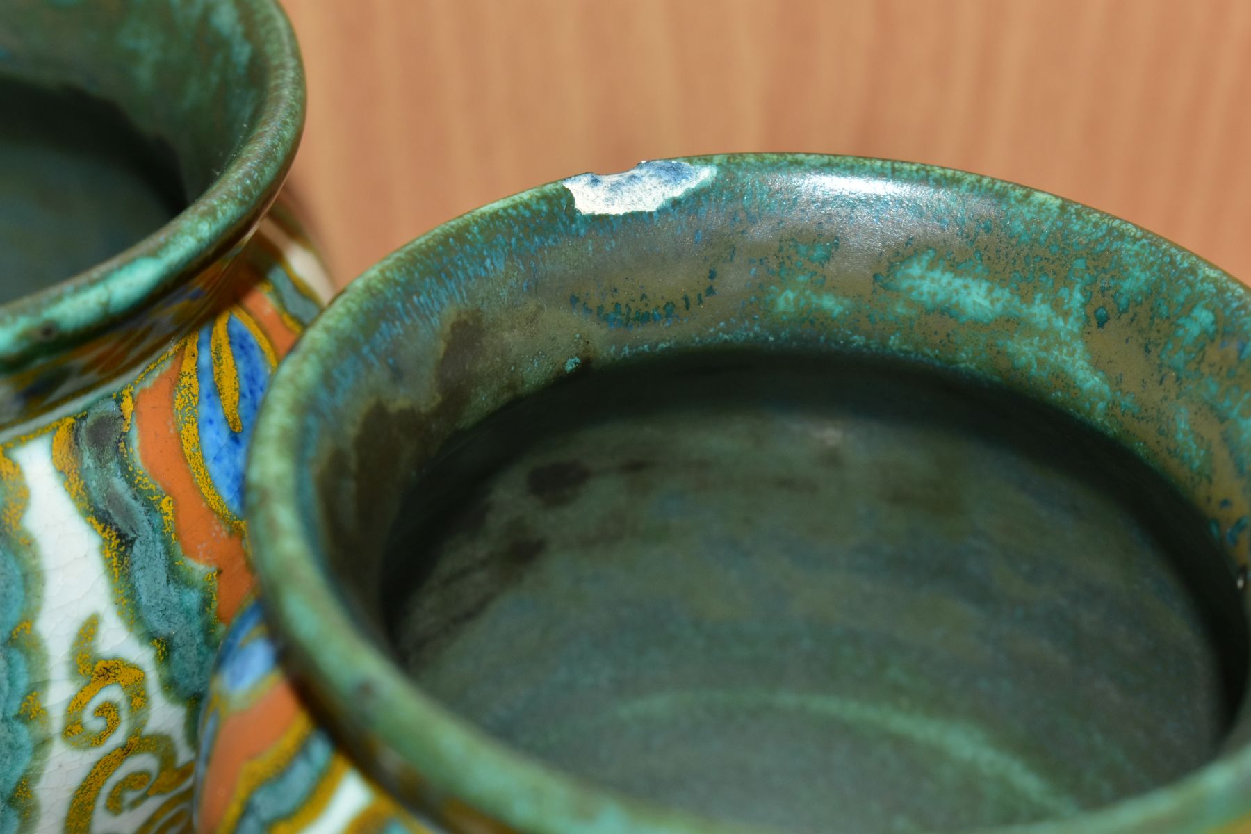 A SMALL GROUP OF DECORATIVE CERAMICS, comprising a pair of Gouda 'Collier' pattern vases, - Image 5 of 12