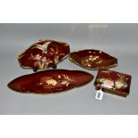 FOUR PIECES OF CARLTON WARE ROUGE ROYALE, decorated in Bullrushes, Duck in flight, Rosebud and a