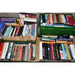 SIX BOXES OF HARDBACK AND PAPERBACK BOOKS, OVER TWO HUNDRED TITLES, subjects include Japanese