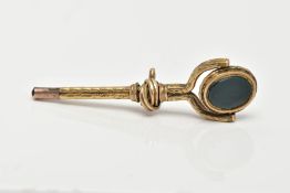 A LATE 19TH CENTURY SWIVEL WATCH KEY FOB, designed as an oval swivel panel set with bloodstone and