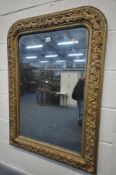 A 19TH CENTURY FRENCH GILT WOOD OVERMANTEL MIRROR, with foliate decoration, 73cm x 105cm (
