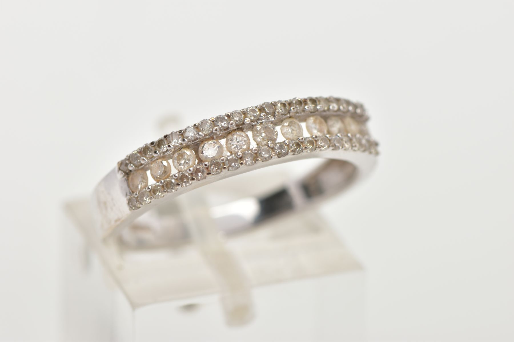 A 9CT WHITE GOLD DIAMOND HALF ETERNITY RING, designed with a central row of round brilliant cut - Image 4 of 4