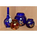 CARLTON WARE PHEASANT PATTERN CERAMICS, comprising a 14cm ginger jar with cover in a blue colourway,