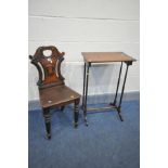 A VICTORIAN WALNUT AND MAHOGANY HALL CHAIR, and a quartetto table (2)