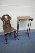 A VICTORIAN WALNUT AND MAHOGANY HALL CHAIR, and a quartetto table (2)