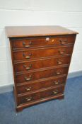 A MODERN FLAME MAHOGANY CHEST OF SIX GRADUATED DRAWERS, width 80cm x depth 47cm x height 110cm