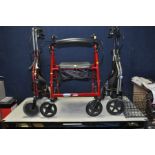 THREE ROLLATORS BY DAYS AND INVACARE along with a basket