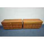 TWO MCINTOSH TEAK SIDEBOARDS, with two drawers, originally base to a wall unit, width 121cm x
