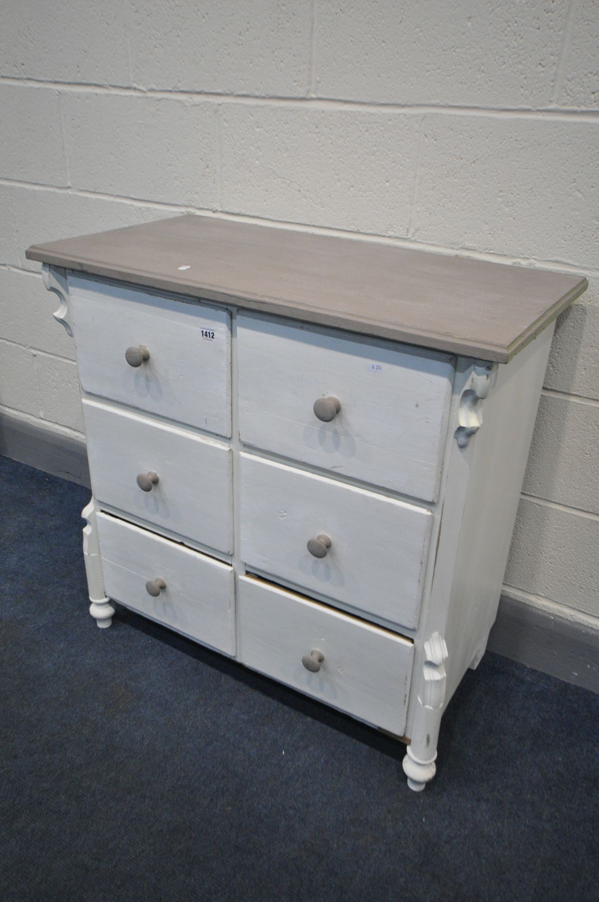 A PAINTED FRENCH CHEST OF SIX DEEP DRAWERS, width 85cm x depth 44cm x height 84cm