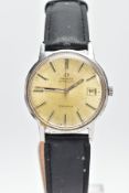 A GENTLEMENS 'OMEGA AUTOMATIC GENEVE' WRISTWATCH, round discoloured silver dial signed 'Omega,