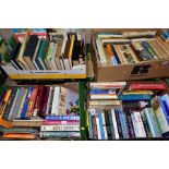 SIX BOXES OF HARD AND PAPERBACK BOOKS, OVER ONE HUNDRED AND SEVENTY TITLES, subjects including