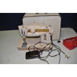 A VINTAGE SINGER 411G SEWING MACHINE with case and treadle/ power cable (PAT fail due to uninsulated