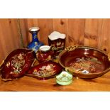 FIVE PIECES OF CARLTON WARE ROUGE ROYALE AND TWO OTHER PIECES OF CARLTON WARE, decorated in New