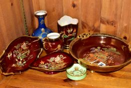 FIVE PIECES OF CARLTON WARE ROUGE ROYALE AND TWO OTHER PIECES OF CARLTON WARE, decorated in New