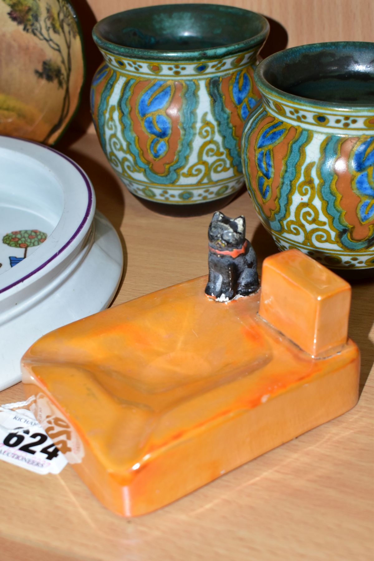 A SMALL GROUP OF DECORATIVE CERAMICS, comprising a pair of Gouda 'Collier' pattern vases, - Image 2 of 12