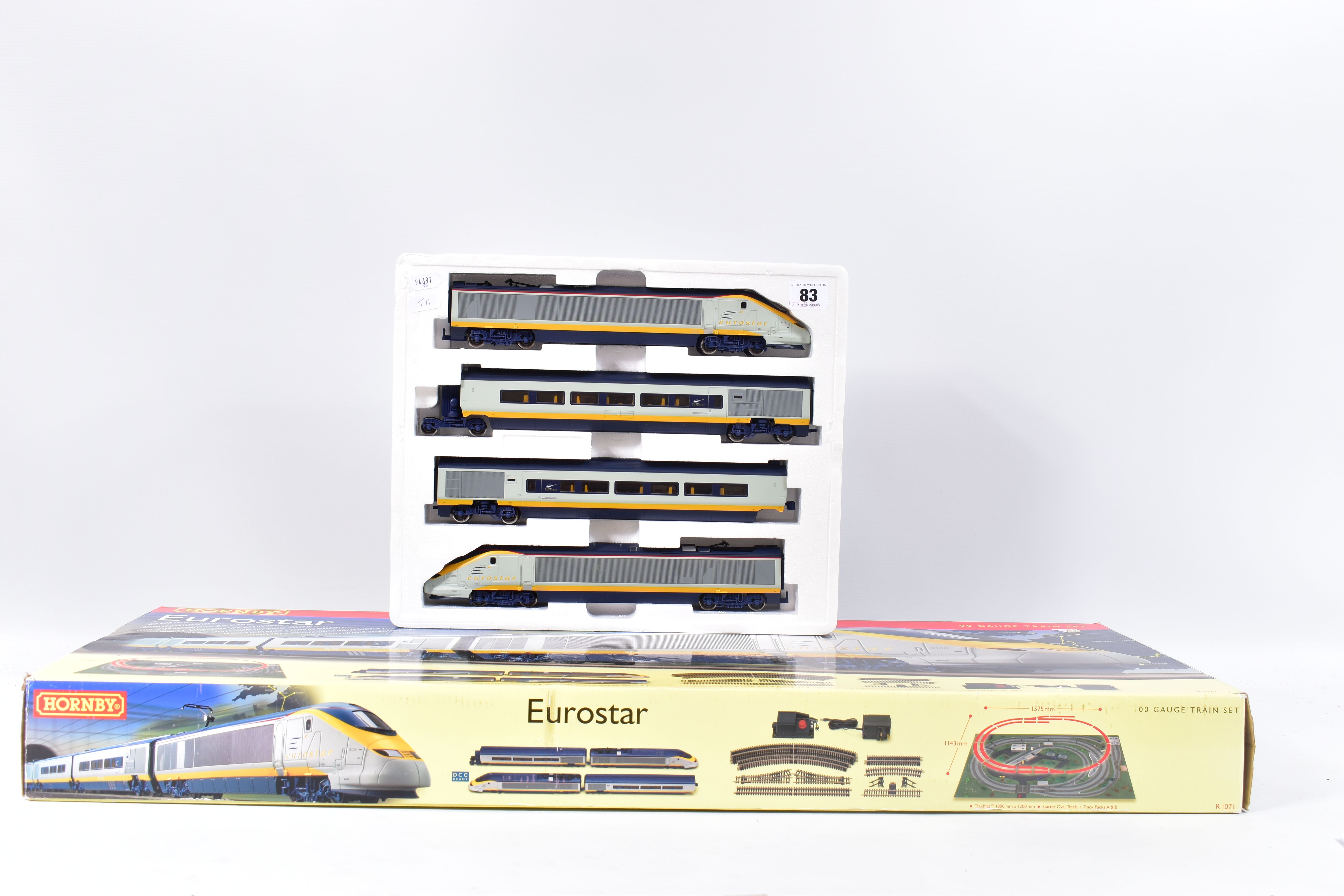 A BOXED HORNBY RAILWAYS OO GAUGE EUROSTAR TRAIN SET, No.R1071, comprising class 373 Eurostar power