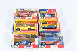 SIX BOXED LATE ISSUE DINKY TOYS, Lamborghini Marzal, No.189, Customised Plymouth Stock Car, No.