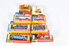 SEVEN BOXED MAINLY LATE ISSUE DINKY TOYS CARS, Rolls Royce Phantom V, No124, Mercedes Benz 600, No.