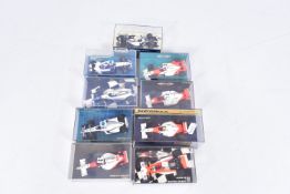 NINE BOXED ASSORTED PAUL'S MODEL ART MINICHAMPS 1:43 SCALE DIECAST F1 RACING CAR MODELS, all are