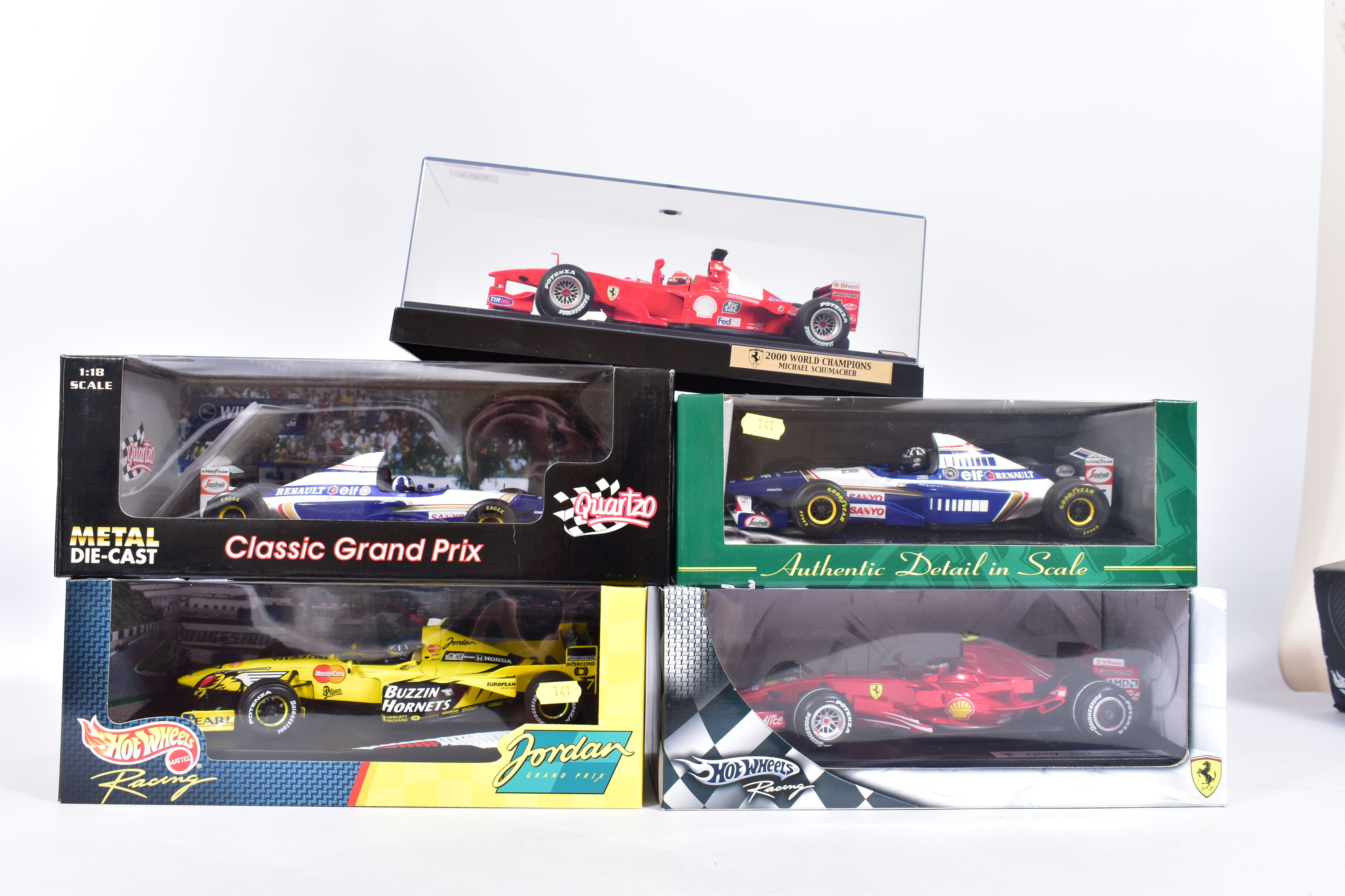 THREE BOXED MATTEL HOT WHEELS RACING 1;18 SCALE F1 RACING CAR MODELS, Ferrari 2000 World Champions -
