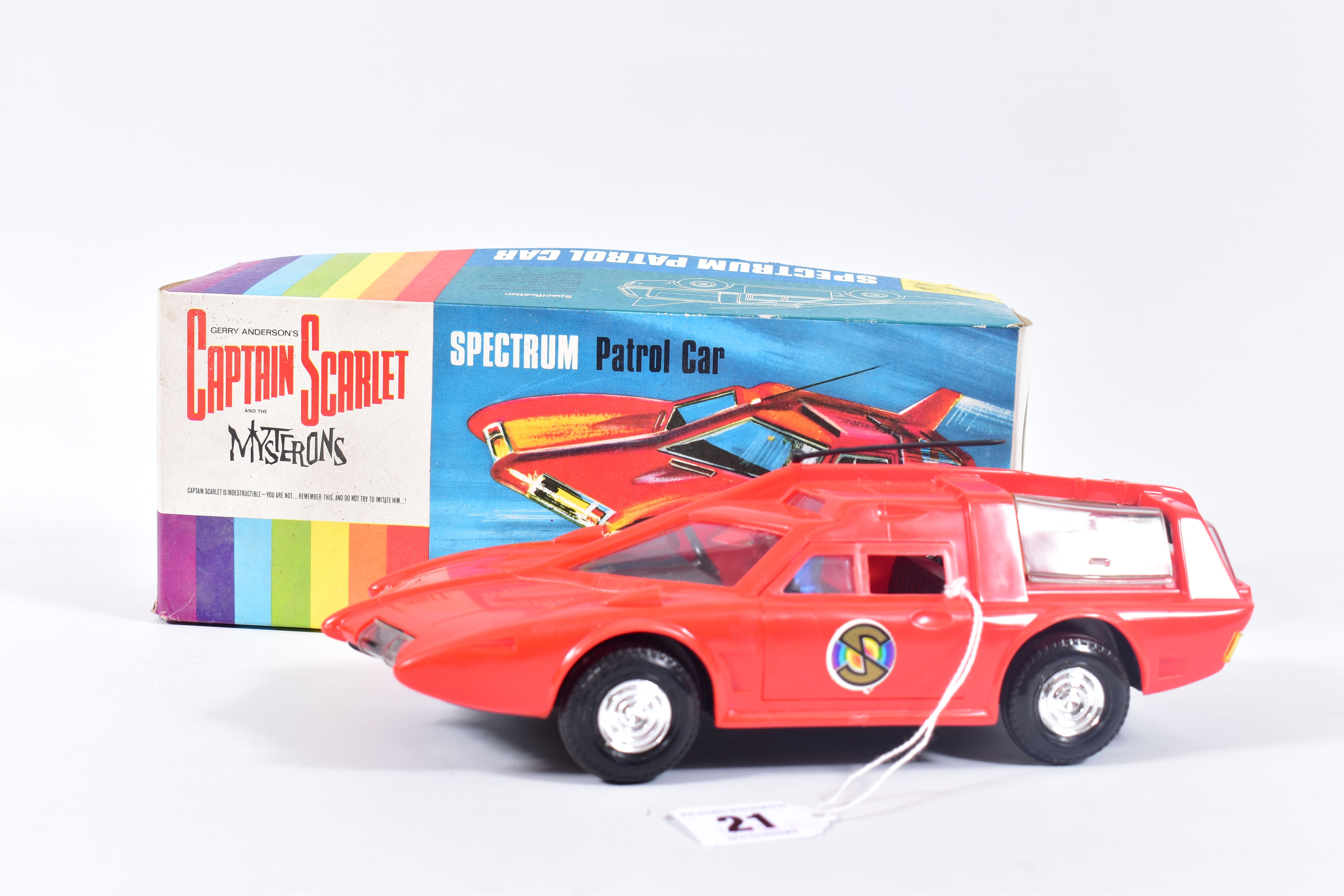 A BOXED CENTURY 21 TOYS PLASTIC FRICTION DRIVE CAPTAIN SCARLET SPECTRUM PATROL CAR, No.9, appears