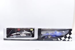 TWO BOXED PAUL'S MODEL ART MINICHAMPS 1:18 SCALE FORMULA 1 RACING CAR MODELS, Prost Grand Prix