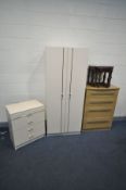 A CREAM FINISH TWO PIECE BEDROOM SUITE, comprising a double door wardrobe, and chest of four
