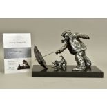 GEORGE SOMERVILLE (SCOTLAND 1947) 'BLOWN AWAY', a limited edition aluminium sculpture of a man and