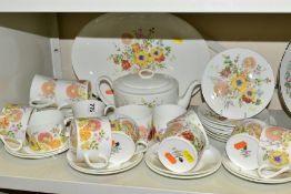 A THIRTY SIX PIECE WEDGWOOD SUMMER BOUQUET R4529 PART TEA SET, with printed backstamps, marked for