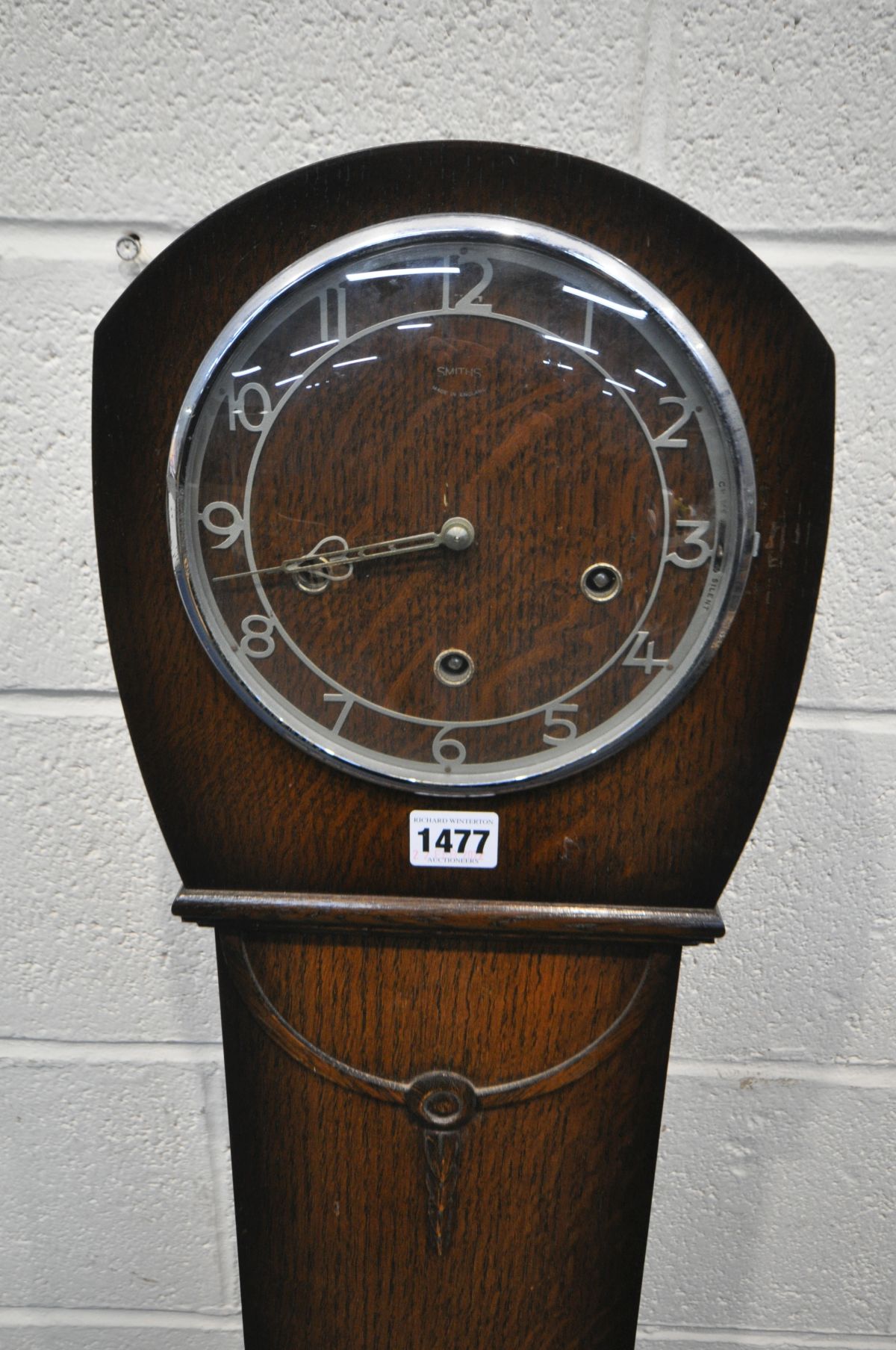 A SMITHS OAK CHIMING GRANDDAUGHTER CLOCK, height 132cm - Image 2 of 2